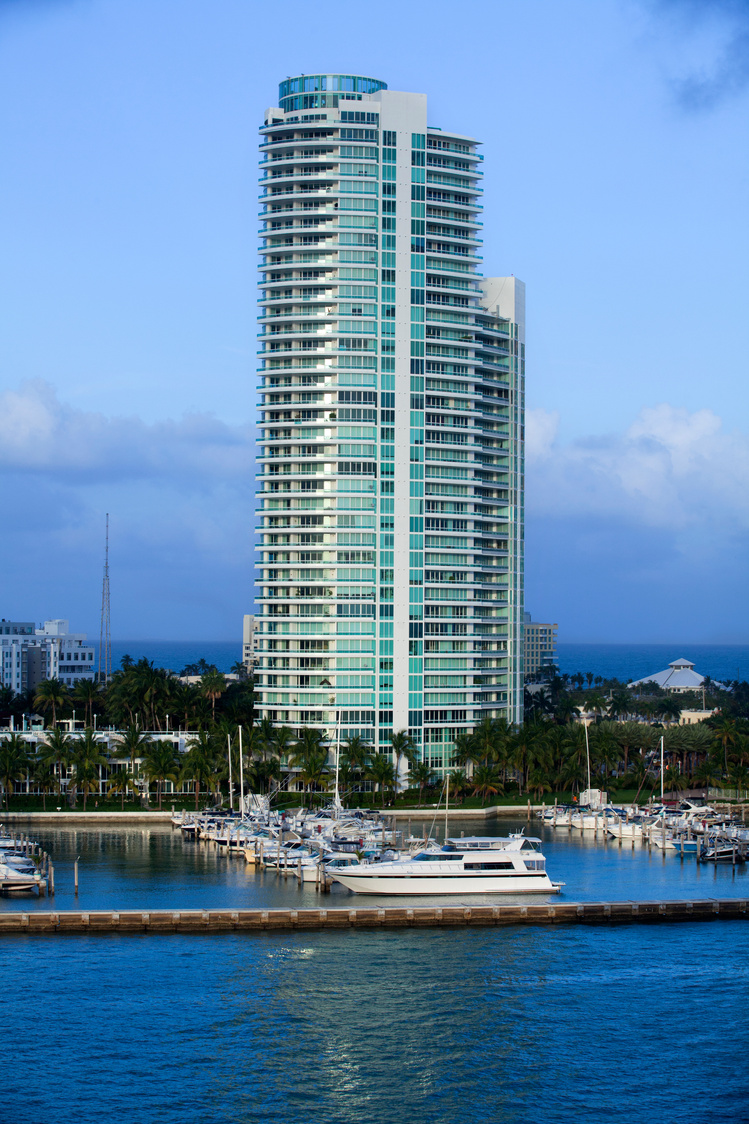 Marina and highrise condos with luxury boats